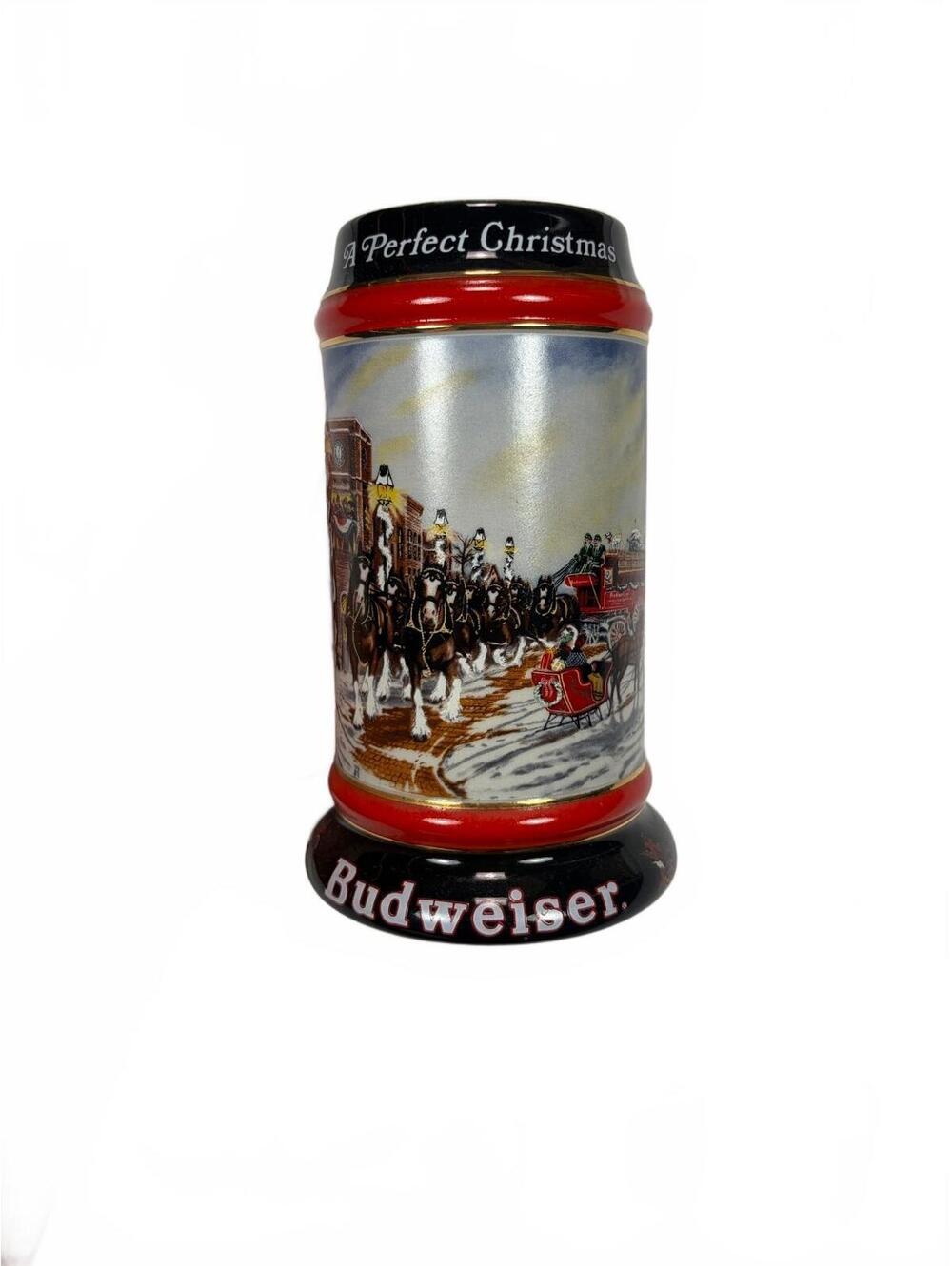 Vintage Budweiser 1992 A Perfect Christmas Holiday Stein Clydesdales Beer Mug